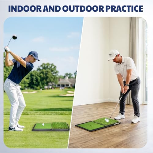 JAYA Golf Hitting Mat with Heavy Rubber Base, Foldable Golf Practice Mat for Indoor & Outdoor Training, Dual Turf Fairway & Rough Grass Mat for Swing, Chipping and Driving Practice - size: 25" x 17"