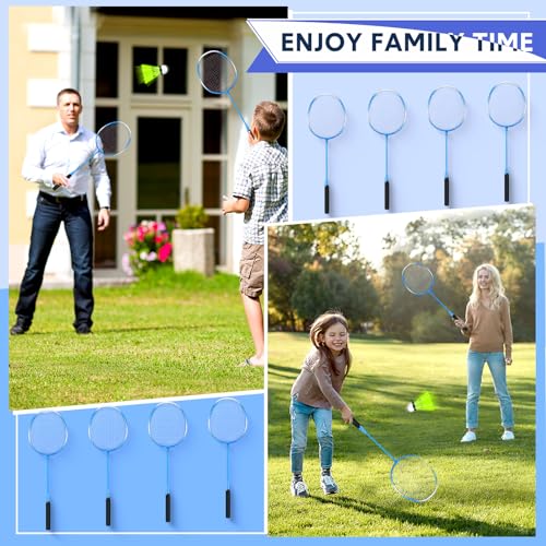 12 Pack Badminton Rackets Set Including Badminton Racquets, Nylon Shuttlecocks and Carry Bag for Outdoor Backyard Games Beginners - color: White-Blue Cross