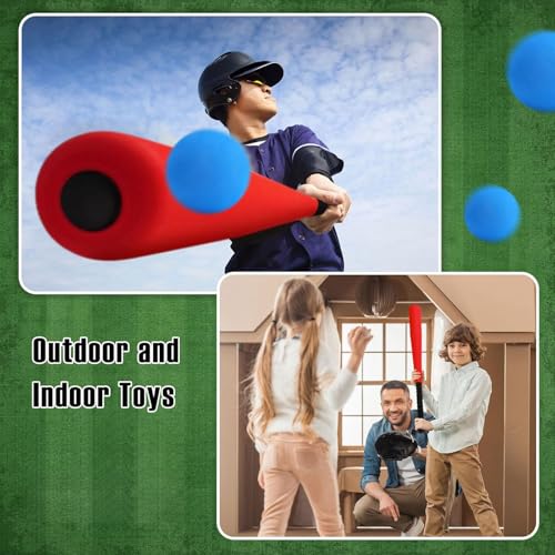 Wettarn 4 Pcs Foam Baseball Bat 24 Inches Foam Bat with Safe Soft Baseballs T Ball Set for Outdoor Indoor Sport Game Beginners Practice Playing Training(Red)
