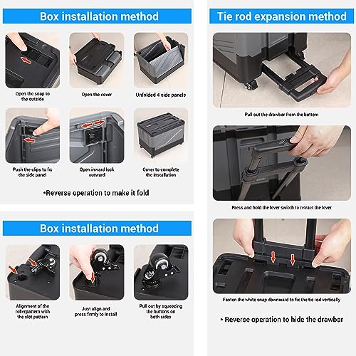 Storage Bins with Wheels - Rolling Carts with Wheels for Closet Organizers and Storage Foldable Rolling Cart for Teachers Rolling Crate Collapsible Shopping Cart Black