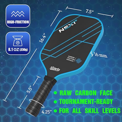 Pickleball Paddles Set of 2 - Graphite Carbon Fiber Pickleball Set with 16mm, Lightweight T700 Pickle Ball Rackets 2 Pack with 4 Outdoor Balls and 1 Bag - color: Blue