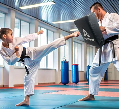 Martial Arts Kicking Shield Pad for Muay Thai, Taekwondo Football, Basketball, Hockey Training, 12x16in Denser Foam High-Density PU Leather Cover - color: Black Kick Shield