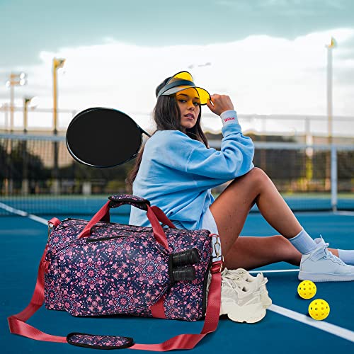Boulder Bee Pickleball Bags, Premium Pickleball Tote Bag for Girls, Women’s Hand/Shoulder Gym Bag w Water Bottle Holder, with Pickleball Racquet/Paddle Holder - color: Duffel Bag-Baroque