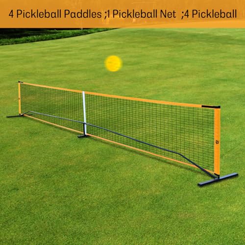 Portable Pickleball Net Set, 22FT Regulation Size Pickle Ball Net with 4 Pickleball Paddles, 4 Outdoor Pickleballs (2x40 Holes + 2x26 Holes), Carry Bag, Easy Setup for Indoor, Backyard, Park