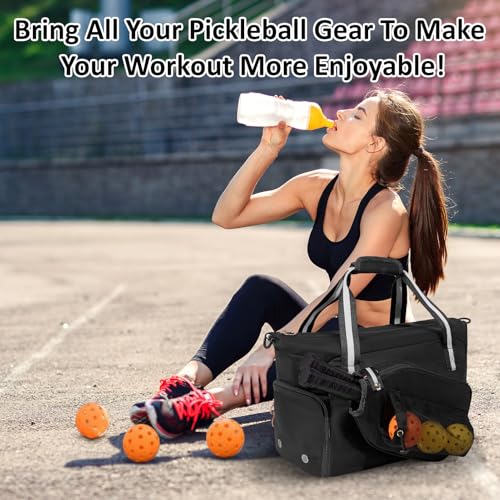 Pickleball Bag for Women Men,Pickleball Tote Bag with Shoe Compartment - color: Black