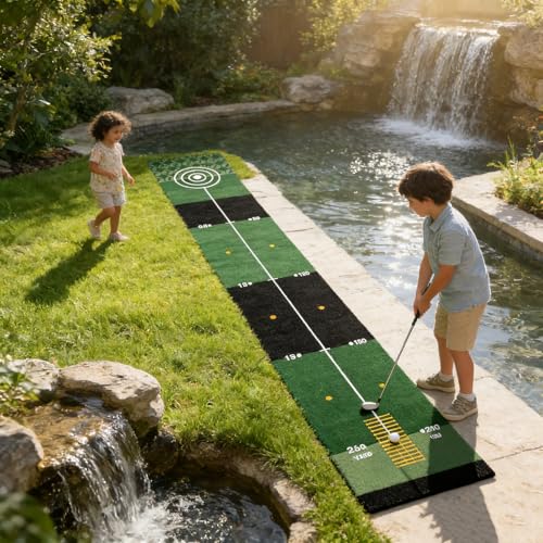 Golf Putting Mat for Indoor Practice, Premium Polyester Surface with Anti-Slip Backing, for True Roll, Works with Real & Foam Balls, Portable Home/Office Training Mat