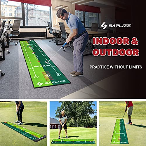 SAPLIZE Golf Putting Mat with Alignment Mirror, Two-Speed Golf Practice Mat, 20 in x 10 ft Indoor Outdoor Putting Green with Anti-Slip Backing