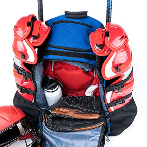 Athletico Dominator Baseball Bag - Softball Bat Bag with Shoes Compartment for Youth, Boys and Adult, Lightweight Baseball Bag with Fence Hook Hold TBall Bat, Batting Mitten, Helmet, Caps, Teeball Gear - color: Blue