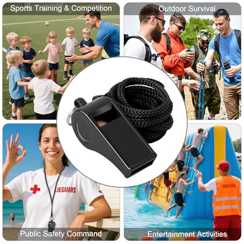 24 Pack 120dB Loud Referee Whistles with Lanyards – Heavy-Duty Black Sports Whistles for Coaches, Referees, and Team Events