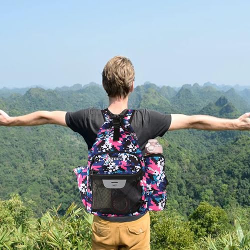 ZOEA Pickleball Backpack Bag for Men Women, Fits 40oz Tumbler, Holds 4 Paddles with Fence Hook, Waterproof Reflective, 7 Pockets Convertible Straps - color: Purple Flower