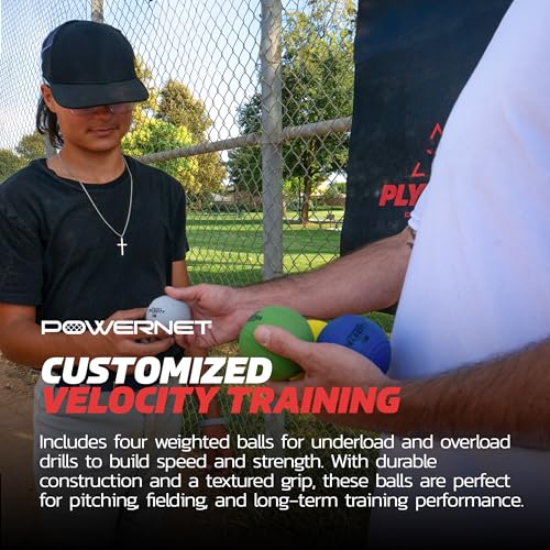 PowerNet Velocity Balls, 4-Pack Training Weighted Baseballs, Softball & Baseball Training Equipment to Increase Velocity & Strength, 3.5 oz-10 oz Sand-Filled Weighted Balls