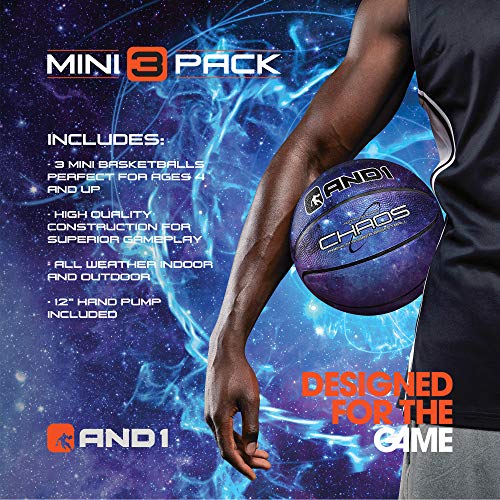 AND1 Mini Basketball Pack Set for Kids (Deflated w/Pump Included): - 7-Inch Premium Youth Size Basketballs, Easy to Grip - color: Space Series, size: 3
