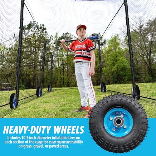 Heavy Duty Baseball & Softball Batting Cage with Wheels – Commercial-Grade Portable Batting Cage for Backyard, Driveway, Training & Club Use | Heavy Steel Frame, Wheels Included | Easy Setup (40 FT)