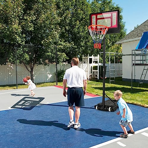 Giantex Basketball Hoop Outdoor Indoor, 4.3 FT-8.2 FT Height Adjustable Basketball Goal Court System w/Fillable Base, Backboard & 2 Wheels, Portable Basketball Hoop for Kids Backyard Driveway