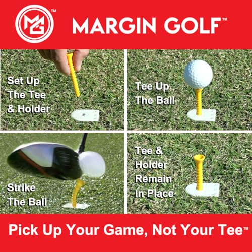 MARGIN Golf Driving Range tee Holder and Flexible Golf tees, for Grass, Automatic and Stays in Place, Height Adjustable, consistent tee Height, virtually Unbreakable Plastic tees 2 1/2" & 3 1/4"