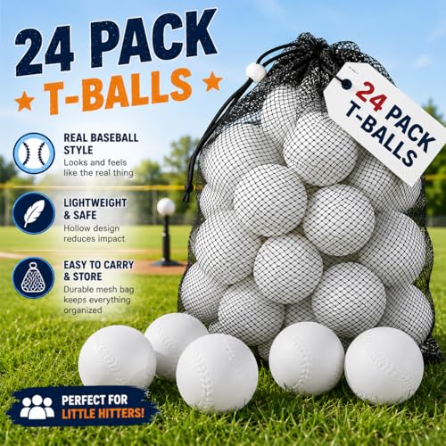 Liberty Imports 24 Pack Toddler & Little Kids Replacement T Balls, 2.5" Plastic Baseballs with Durable Mesh Bag - 2 Dozen Practice Toy Balls for Softball and Baseball Training