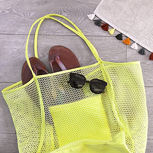HOXIS Mesh Beach Tote Womens Shoulder Handbag - color: Yellow