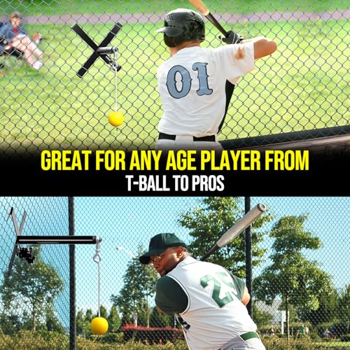 PLAYAPUT Portable Baseball Swing Trainer with The Tethered Ball,Premium Hitting/Batting Trainer System for Baseball and Softball,Easy Setup On Fence Hitting Trainer,Swing Trainer with Auto Reset