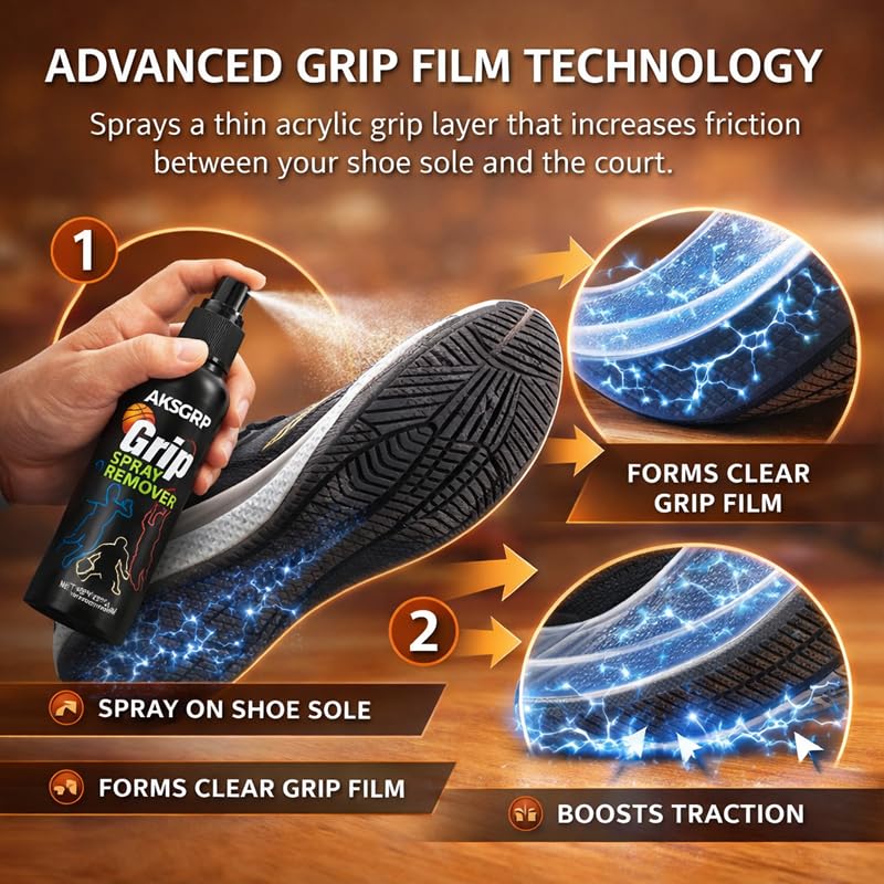 Grip Spray for Basketball Shoes- Anti Slip Sneaker Traction Spray for Rubber Soles, Court Grip Enhancer- Improve Sole Traction & Gym Floor Grip - Grip Spray Basketball Accessory - 4 Floz
