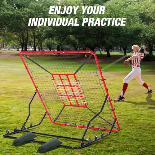 WARMOUNTS Baseball Rebounder Net, 4 x 4.5 FT Pitch back with 4 Adjustable Angles & 2 Strike Zones, Pitching & Fielding Trainer for Softball bounce back, Heavy-Duty Baseball Rebounder for Youth & Adult