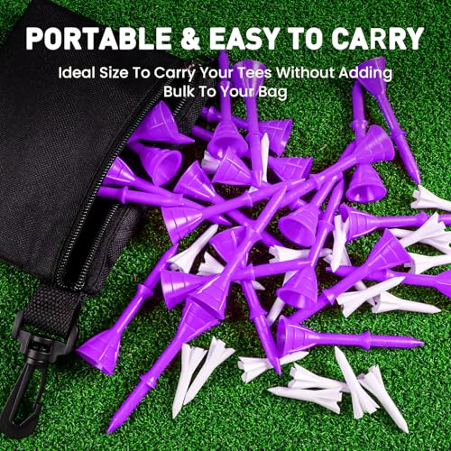 FINGER TEN Golf Tees Plastic Unbreakable 30 Tees 3 1/4 Inch and 20 More Short Tees 1 1/2 Inch with Black Golf Tee Bag, Easy to Find Value Gift Set