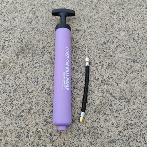 Sports Ball Pump Inflator with 5 Needles (Pin), Dual Action Hand Held Portable Air Pump with pins to Inflate Soccer Ball, Football, Volleyball, Rugby, Netball & Basketball - color: purple