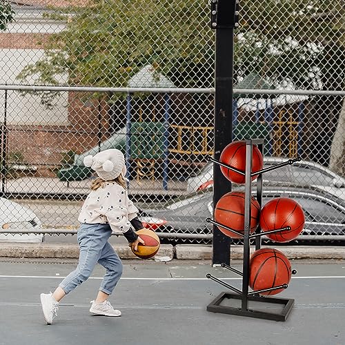 Basketball Organizers Metal Ball Storage Rack Sports Storage for Indoor Outdoor