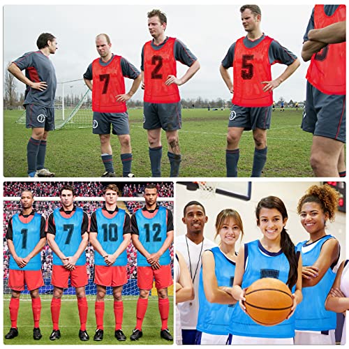 Vabean 24 Pack Nylon Mesh Scrimmage Team Practice Vests Pinnies Jerseys Train Vest for Adult Sport Basketball Soccer Football - color: Blue, Red