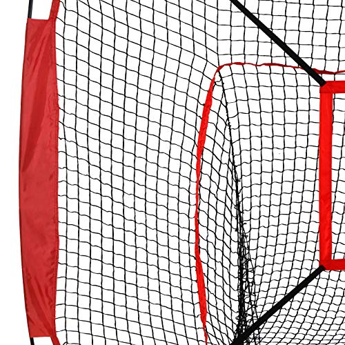 7' x 7' Baseball Softball Hitting & Pitching Practice Net Batting Pitching Training Aid Net w/Carry Bag, Strike Zone and Metal Bow Frame, Baseball Throwing Net for All Levels
