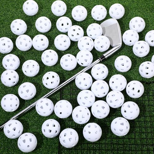 Junkin 50 Pack Practice Golf Balls Limited Flight Plastic Impact Golf Balls 1.65 Inch Hollow Soft Training Resistant EVA Foam Realistic Feel for Indoor Outdoor Swing Training