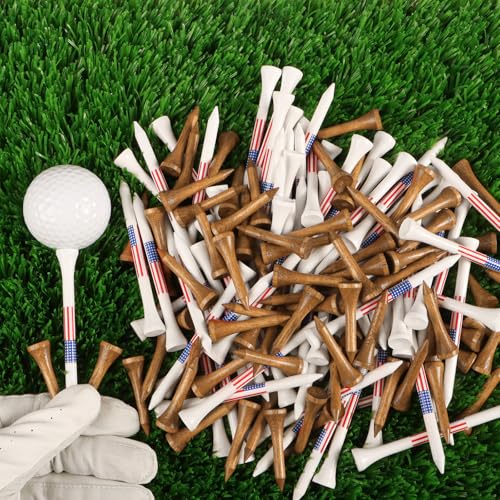Amy Sport Golf Tees Western Birch Wood Value 100 Pack, 80 Tee 2 3/4 or 3 1/4 Inch with 20 Short 1 1/2 Inch Driving Range Tees, 5X More Durable 5X Stronger & Less Friction Tees
