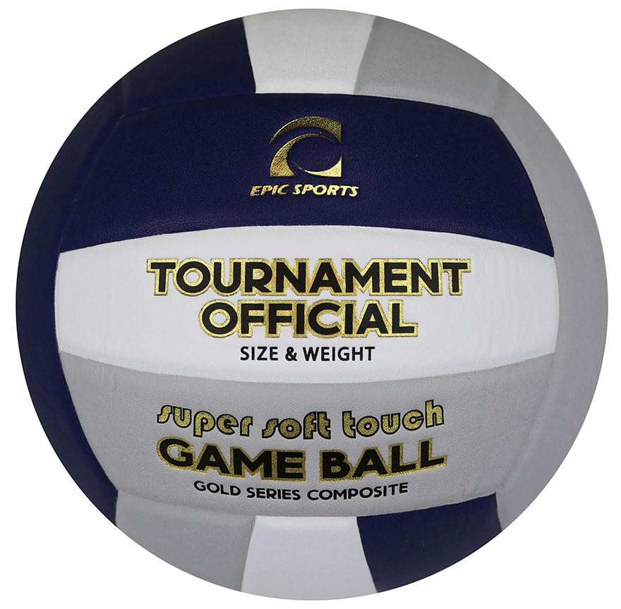 Epic Gold Series Tournament Official Game Volleyball (24-Colors Available) - color: NAVY/WHITE/SILVER