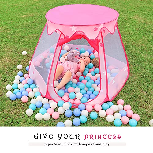 Princess Tent Girls Kids Playhouse Pop Up Play Tent with Star Light Tent for Kids Ball Pit Toys for 1,2,3 Years Girl Birthday Gift for Indoor Outdoor Toddler Girl Gift, Easy to Pop Up and Assemble - style: Tent with star lights