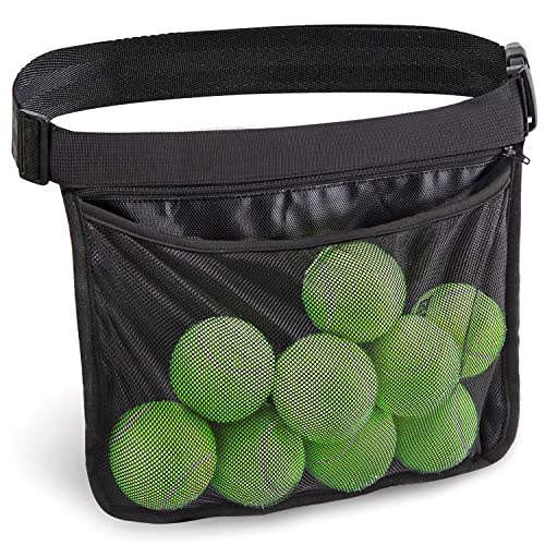 TOBWOLF Adjustable Tennis Ball Band Holder, Pickleball Waist Pouch, Mesh Hip Ball Bag Carrier, Fanny Pack Holding 8-10 Tennis or Pickleball for Cycling, Golf