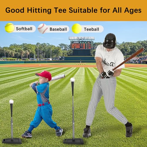 Baseball Tees for Hitting Adjustable Height Batting Tee 24" to 45" Easy Assemble Softball Tee with Rubber Top Heavy Duty Metal Base Hitting Tee for Kids/Youths/Adults