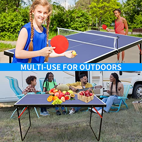 KEIKI 4.5FT Foldable Ping Pong Table, Portable Table Tennis Table with Net & Paddles, Compact Indoor Game Table for Home, Office, Party, Space-Saving Ping Pong Table - color: Blue