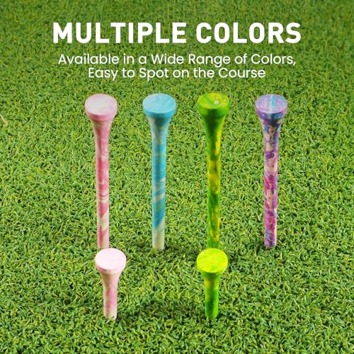 Golf Tees Styllish Bamboo Wooden Coloured Painted 50 Pack, 2 3/4 or 3 1/4 Inch Tee with 10 More Short 1 1/2 Inch Driving Range Tees, Enhanced Visibility Pink Green for Men Women