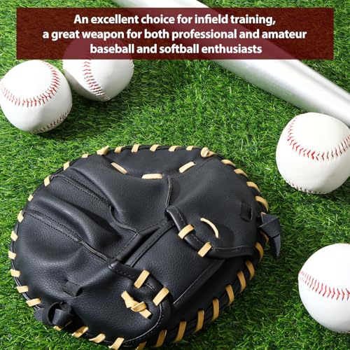 VioraWhite Pancake Baseball and Softball Training Glove - Flat & Soft Premium PVC Fielding Gear for Left-Hand Throw, Great Choice for Teens - color: Black