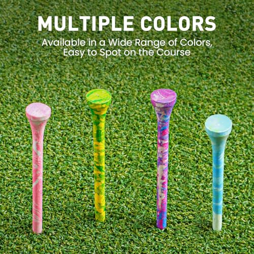 Amy Sport Golf Tees Styllish Bamboo Wooden Coloured Painted Bulk 200 Pack 1 1/2 3 1/4 2 3/4 Inch Tee, Enhanced Visibility Color Purple Pink Green Blue, Practice for Men Women