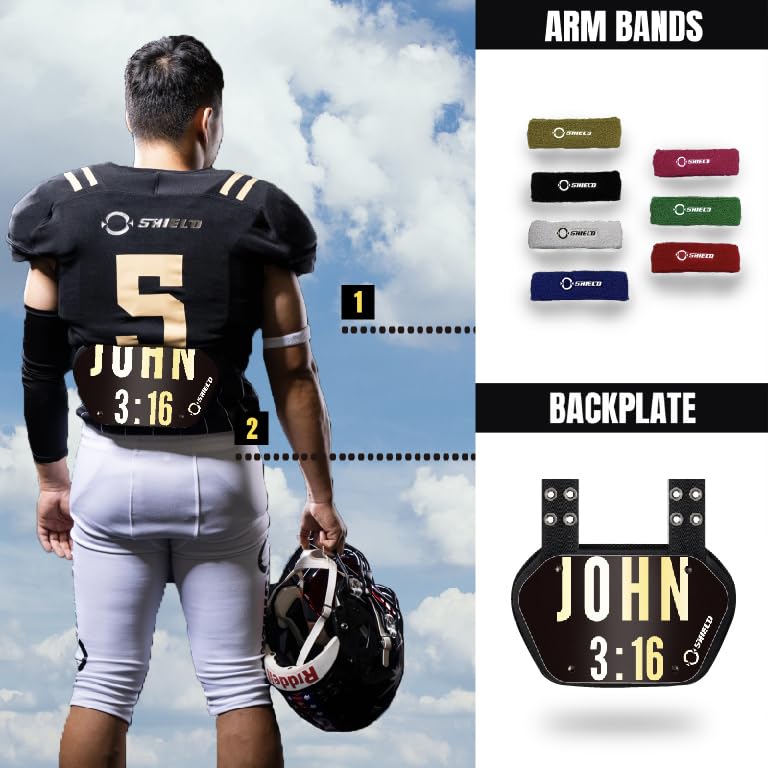 O Shield Golden Cross Chrome Football Back Plate, Lower Back Pads for Football Players, Rear Protector, Cross Series - size: Youth (Weight less than 180 Pounds), style: John 3:16 Black