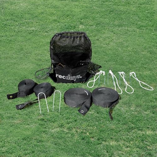 Recdays Volleyball Lines: Premium 2-in-1 Grass Volleyball & Beach Volleyball Lines, 2" Volleyball Court Lines with Anchors & Stakes, Durable Drawstring Mesh Bag, AVP Official Court Size 26β3β x 52β6β