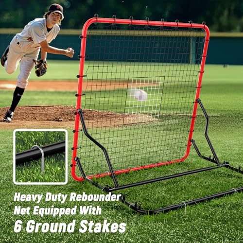 Baseball Rebounder ,4x4.5FT Soccer Rebounder with 4 Adjustable Angles, 28 Bungee Cords to Adjust Elastic, Sports Equipment for Soccer/Baseball/Softball/Volleyball Training,Pitchback Net for All Levels