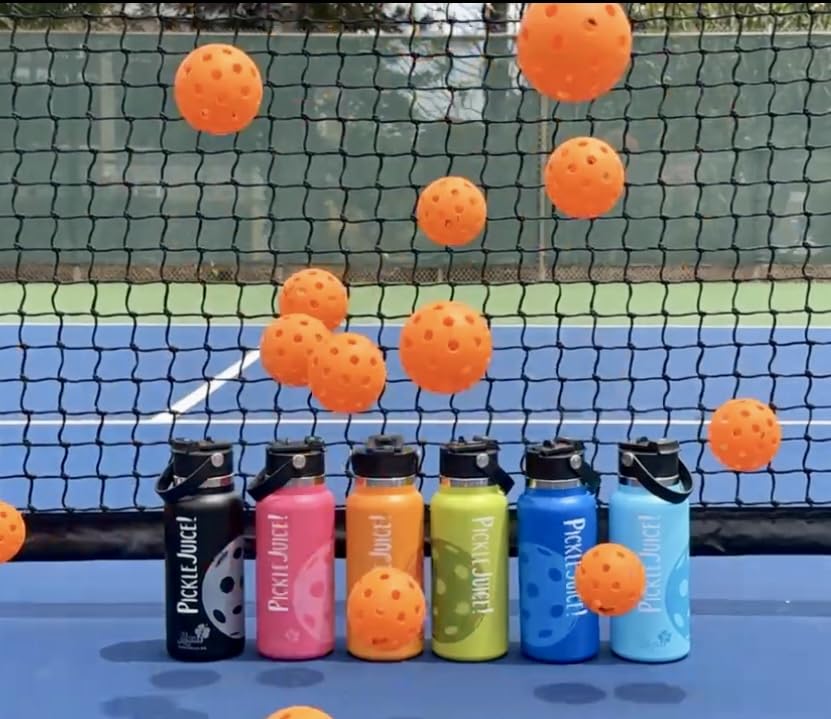 Maui Pickleball Co.™ Pickleball Water Bottle 32oz Insulated Stainless Steel Water Bottle PickleBall Accessories Pickleball Gifts Sip/Swig Lid with Carry Handle - color: Black Lava Sip/Swig