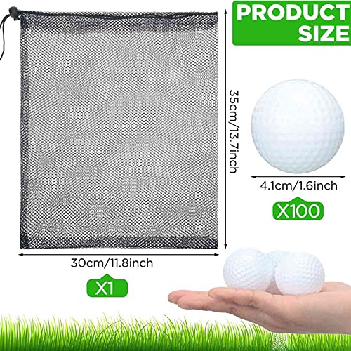 100 Pcs Training Golf Balls Hollow Golf Plastic Ball with Mesh Drawstring Storage Bags for Training, White