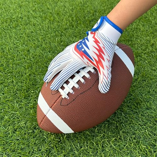 Youth Football Gloves for Boys Girls, Kids Receiver Gloves with Sticky Silicone Grip, Breathable Flag Football Gloves with Snap Button & Adjustable Wrist Strap for Practice Games - size: X-Small-Small