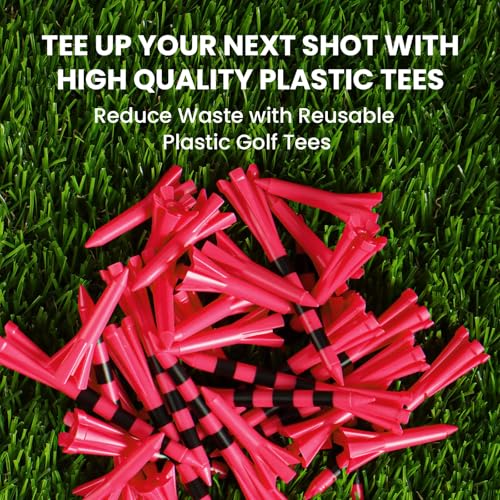 VEASAERS Golf Tees Plastic 3 1/4 2 3/4 inch Unbreakable 20 50 100 Pack, Bulk Long Stronger Upgrade More Durable Stable Reduce Friction Side Spin Tee Pink Pouple Gift for Men Women