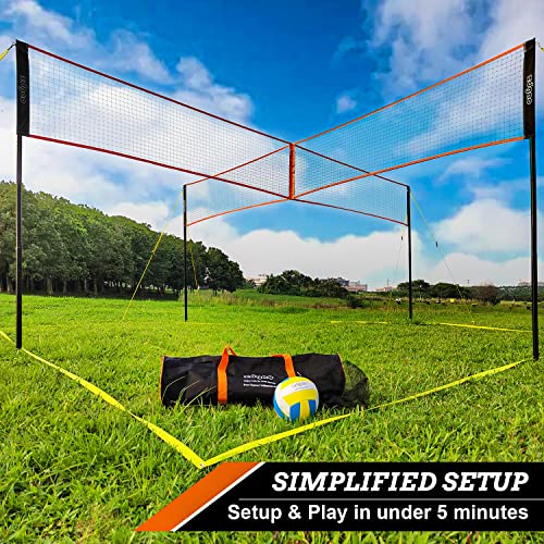 Zdgao 14 ft/20 ft 4-Way Volleyball and Badminton Combo Net with Soft Volleyball, Rubber Hammer and Carry Bag, Adjustable Height Four Square Volleyball Game Set for Backyard and Beach - color: 20FT BLACK & ORANGE