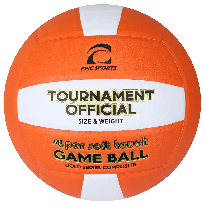 Epic Gold Series Tournament Official Game Volleyball (24-Colors Available) - color: ORANGE/WHITE