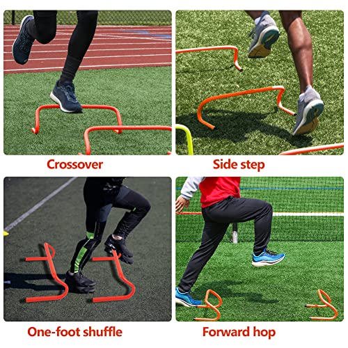 Speed & Agility Ladder Training Equipment Set, Includes 12 Rung 20ft Agility Ladder, 4 Agility Hurdles,12 Disc Cones, 1 Resistance Parachute for Training Football Soccer Basketball Athletes - color: yellow