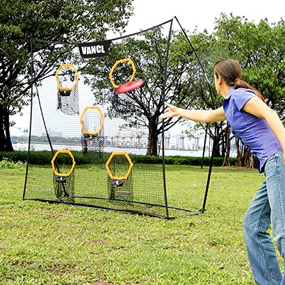 Football Training Net Portable 7X7ft Knotless Quarterback Throwing Net for Improving Football Accuracy Throwing with 5 Target Pockets &Carry Bag